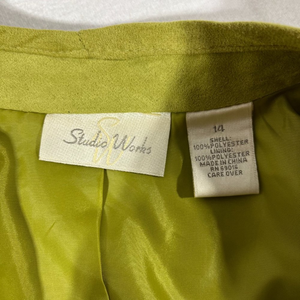 Women's Studio Works Lime Green Suede Feel Zip Up Jacket, Size 14 - Picture 3 of 4
